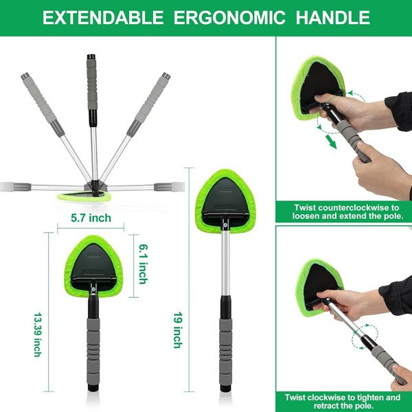 Windshield Cleaner Tool – Car Interior Window Cleaning Kit with Extendable Handle