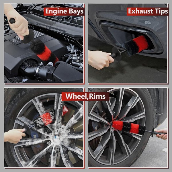 Wheel Rim Brush Soft Bristle Long Car Tire Detailing Washing Tool for Exhaust Tips Engine