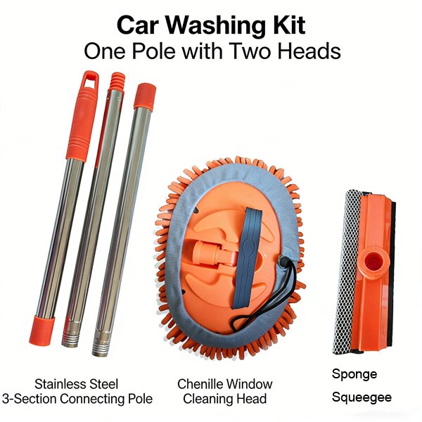 Car Wash Mop Kit - Car Cleaning Mop with 3-Section Extendable Stainless Steel Handle