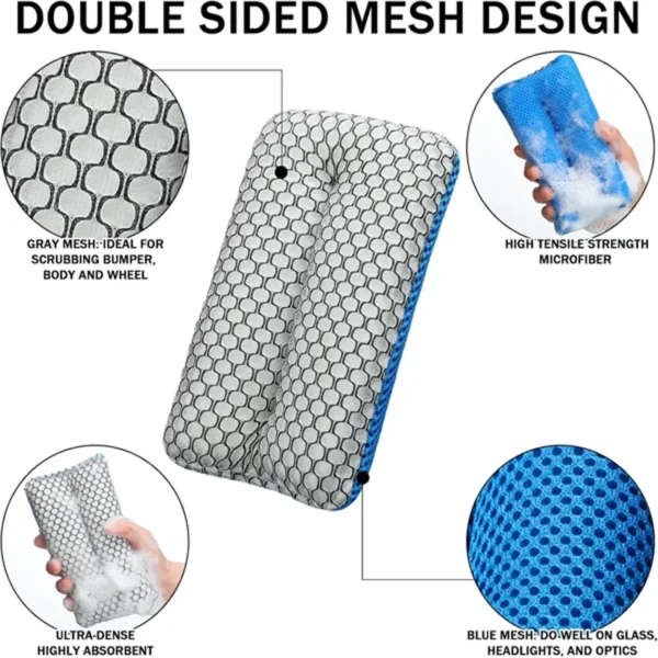 Double-Sided Mesh Car Cleaning Sponge – 2-in-1 Scrub & Polish for Wheels, Glass & Body
