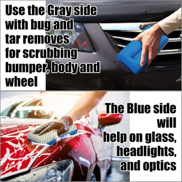 Double-Sided Mesh Car Cleaning Sponge – 2-in-1 Scrub & Polish for Wheels, Glass & Body