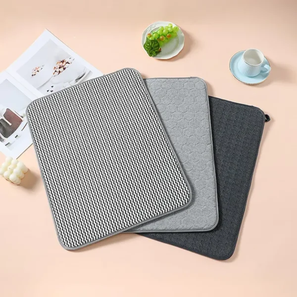 3-Layer Microfiber Dish Drying Mat Super Absorbent, Countertop & Tableware Protection