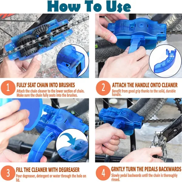 Bike Chain Cleaner with 360° Rotating Brushes, Split Design No Chain Removal Tool