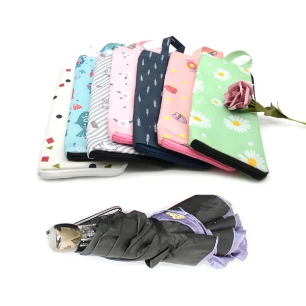 ShineMaxs Reversible Umbrella Storage Bag, Waterproof Oxford Cloth + Superfine Microfiber, Leakproof Umbrella Pouch with Tote Strap & Zipper, Cute Floral Print Umbrella Case for Travel, Commute & Home