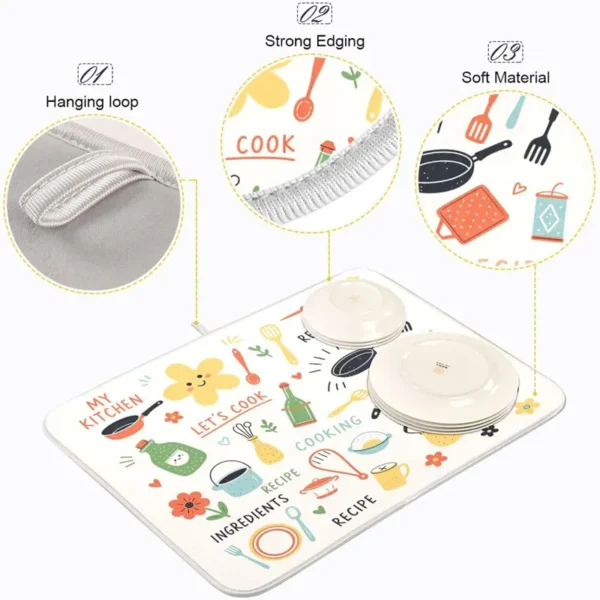 18"x24" Reversible Microfiber Dish Drying Mat | 3-Ply, Machine Washable, Double-Sided Print