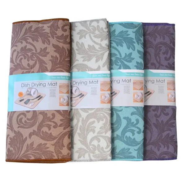 Elegant Pattern Microfiber Dish Drying Mat | Washable, Fade-Resistant, Super Absorbent Countertop Protector