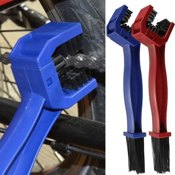 Steel-Plastic Bike Chain Cleaner Brush 24cm, Chemical Resistant (Gas/Diesel Safe), Red/Blue/Black