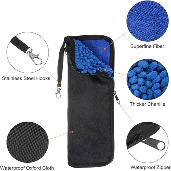 ShineMaxs Reversible Umbrella Storage Bag, Waterproof Oxford Cloth + Thicker Chenille & Superfine Fiber, Leakproof Umbrella Pouch with Stainless Steel Hooks & Zipper for Folding Umbrellas, Commute, Travel & Car