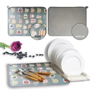 18"x24" Reversible Microfiber Dish Drying Mat | 3-Ply, Machine Washable, Double-Sided Print