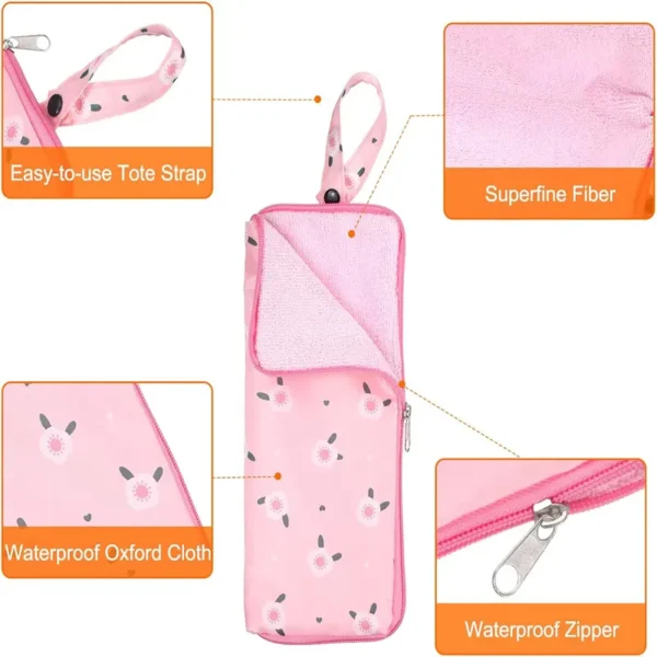 ShineMaxs Reversible Umbrella Storage Bag, Waterproof Oxford Cloth + Superfine Microfiber, Leakproof Umbrella Pouch with Tote Strap & Zipper, Cute Floral Print Umbrella Case for Travel, Commute & Home