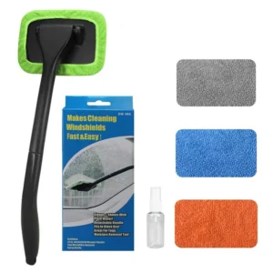 Car Windshield Cleaning Tool, Windshield Cleaner with 4 Washable and Reusable Microfiber Pads and Extendable Handle