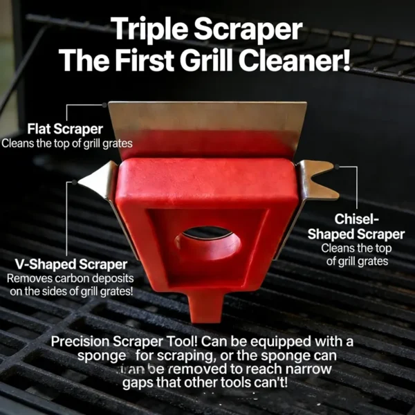 Bristle Free Grill Brush with Extra Sponge - Steam Grill Brush Bristle Free with Patent Pending Triple Scraper