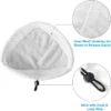 drawstring-lock-and-hook-loop-strip-steam-mop-pad Drawstring lock and hook-and-loop strip on triangular mop pad, secure fit