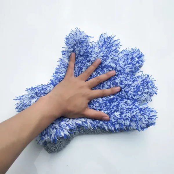 Dual-sided car wash mitt with 5-finger design for interior and exterior cleaning