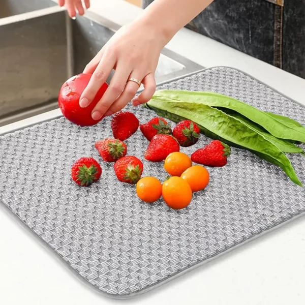 XL Size 3-Layer Microfiber Dish Drying Mat – Super Absorbent, Heat-Resistant, Space-Saving Kitchen Essential
