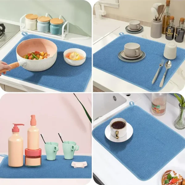 6-Color 20"x15" Microfiber Dish Drying Mat | 3-Layer Absorbent & Non-Slip Kitchen Counter Pad