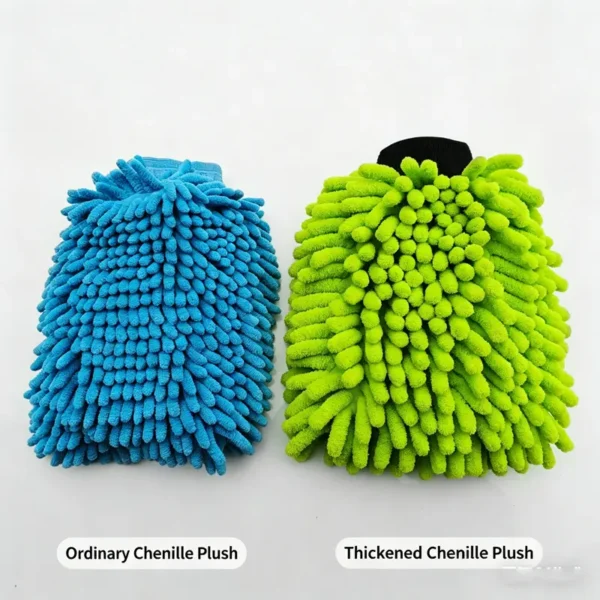 Comparison of ordinary vs thickened chenille plush on car wash mitts