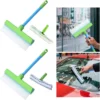 Multi-surface use of wide squeegee kit on home windows, shower doors, car glass, and solar panels