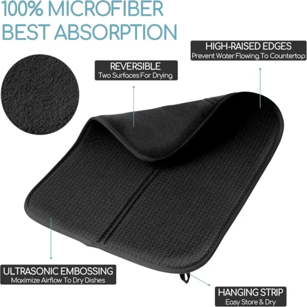 Reversible microfiber dish drying mat, two surfaces for different drying needs