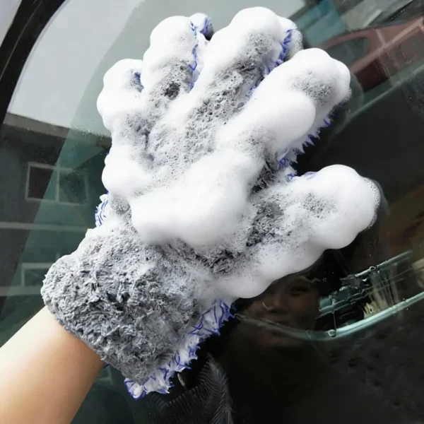 Five-Finger Coral Fleece Car Wash Gloves | Dual-Sided, Rich Foaming, Secure Fit for Interior & Exterior Cleaning