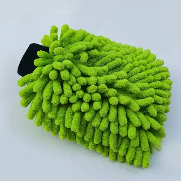 Thickened green chenille car wash mitt, 180g heavy-duty, scratch-free design