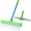 Wide curved silicone window squeegee kit with washable microfiber pad for streak-free cleaning