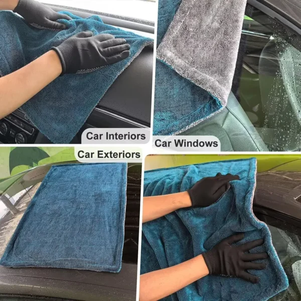 Drying a car with ultra-thick 1200GSM microfiber towel, one-pass finish