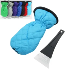 Car ice scraper with warm insulated glove, 4.5 inch heavy-duty snow and ice remover