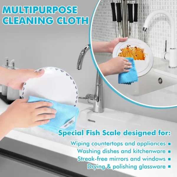 cleaning-glass-with-fish-scale-cloth Cleaning multiple surfaces with fish scale microfiber cloth, safe for glass, wood and stainless steel