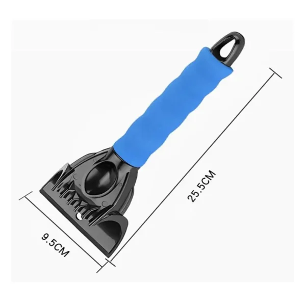 Compact 25.5×9.5cm size ice scraper, fits in door compartments and hangable