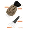 Close-up of thick faux fur exterior and warm fleece lining on ice scraper mitt