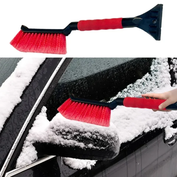 Ergonomic foam grip on ice scraper and snow brush, comfortable to hold in cold weather