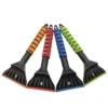 Soft rubber blade ice scraper with cross-grip foam handle, gentle on glass and paint