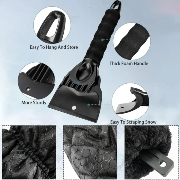 sponge-wrapped-ergonomic-handle-ice-scraper Bulldozer-style ABS ice scraper blade, tough on ice and gentle on car windows