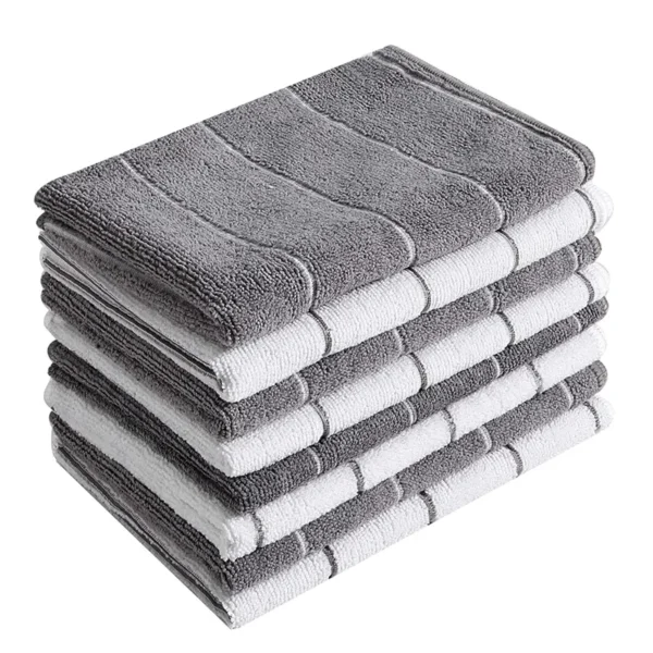 Striped microfiber kitchen towels 6-pack, 26"×18" super absorbent dish cloths