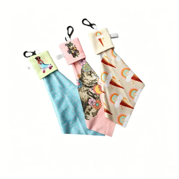 clip carabiner microfiber cleaning cloth set, orange and blue pouch for lens & screen cleaning
